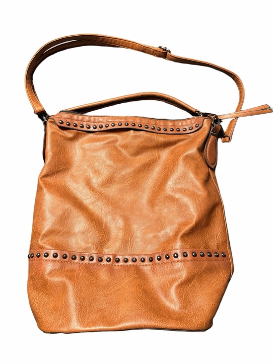 Sam & Hadley Handbags - Women's Tan Studded Shoulder Bag with Adjustable Strap
